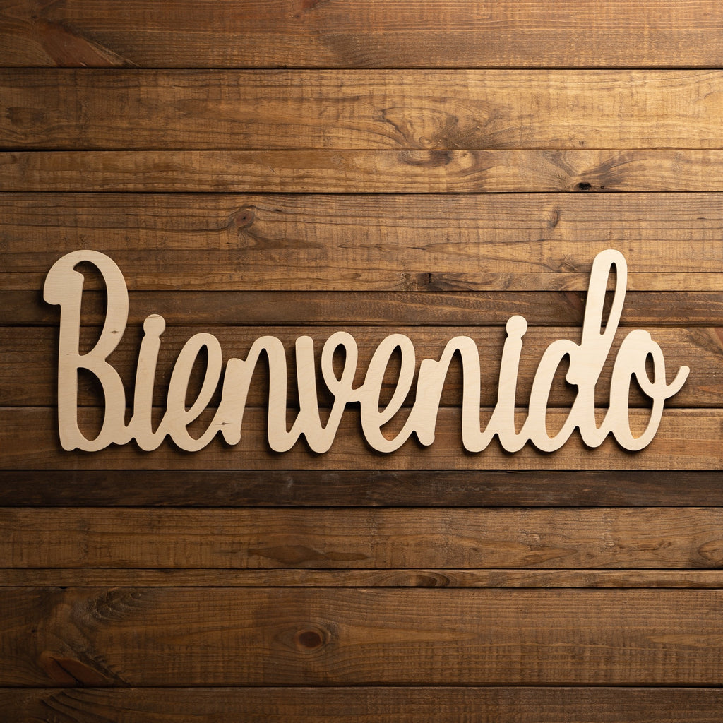 Bienvenido Unfinished Wood Word Cutout Spanish Welcome Sign 
